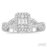 1/2 ctw Entwined Shank Baguette & Round Cut Fusion Diamond Ring in 14K White Gold
