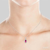 5x3 MM Oval Shape Pink Tourmaline and 1/20 Ctw Single Cut Diamond Halo Semi-Precious Pendant with Chain in 10K White Gold
