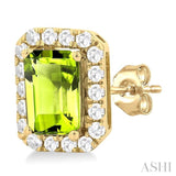 6x4 MM Octagonal Shape Peridot and 1/4 Ctw Round Cut Diamond Halo Semi-Precious Stud Earrings in 10K Yellow Gold