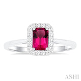 6x4 MM Octagonal Shape Pink Tourmaline and 1/6 Ctw Round Cut Diamond Halo Semi-Precious Ring in 10K White Gold