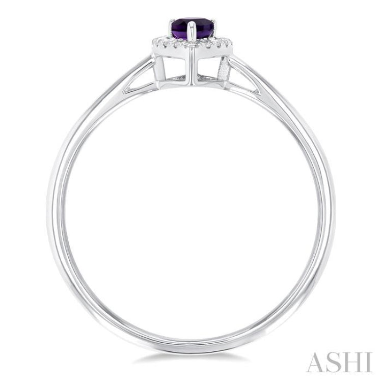5x3 MM Pear Shape Amethyst and 1/20 Ctw Single Cut Diamond Halo Semi-Precious Ring in 14K White Gold