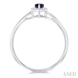 5x3 MM Pear Shape Amethyst and 1/20 Ctw Single Cut Diamond Halo Semi-Precious Ring in 14K White Gold