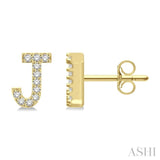 1/10 Ctw Initial 'J' Round Cut Diamond Earrings in 10K Yellow Gold