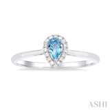 5x3 MM Pear Shape Aquamarine and 1/20 Ctw Single Cut Diamond Halo Semi-Precious Ring in 14K White Gold