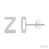 1/10 Ctw Initial 'Z' Round Cut Diamond Earrings in 10K White Gold