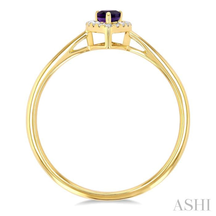 5x3 MM Pear Shape Amethyst and 1/20 Ctw Single Cut Diamond Halo Semi-Precious Ring in 10K Yellow Gold