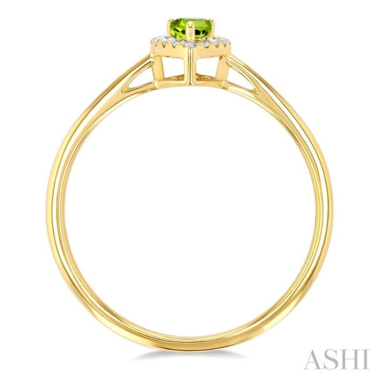 5x3 MM Pear Shape Peridot and 1/20 Ctw Single Cut Diamond Halo Semi-Precious Ring in 14K Yellow Gold