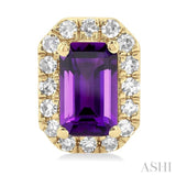 5x3 MM Octagonal Shape Amethyst and 1/8 Ctw Single Cut Diamond Halo Semi-Precious Stud Earrings in 10K Yellow Gold