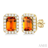 6x4 MM Octagonal Shape Citrine and 1/4 Ctw Round Cut Diamond Halo Semi-Precious Stud Earrings in 10K Yellow Gold