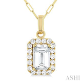 6x4 MM Octagonal Shape White Topaz and 1/6 Ctw Round Cut Diamond Halo Semi-Precious Pendant with Chain in 10K Yellow Gold