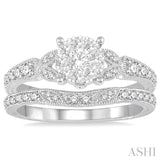 5/8 Ctw Round Cut Diamond Lovebright Wedding Set with 1/2 Ctw Engagement Ring and 1/6 Ctw Wedding Band in 14K White Gold