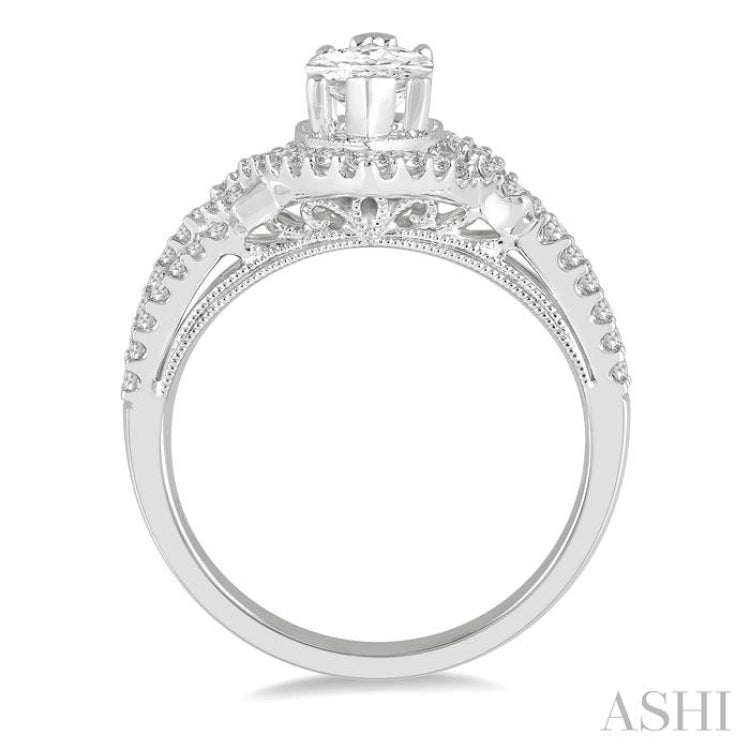 3/4 Ctw Marquise and Round Cut Split Shank Diamond Ladies Engagement Ring with 1/3 Ct Marquise Cut Center Stone in 14K White Gold