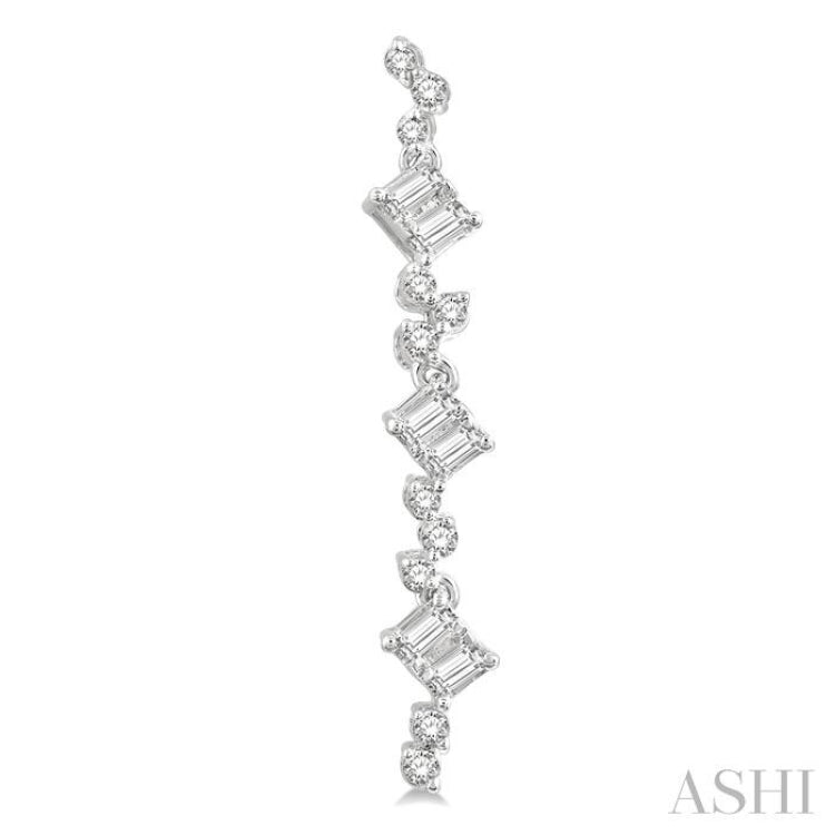 1/2 Ctw Baguette and Round Cut Diamond Scatter Drop Earring in 14K White Gold