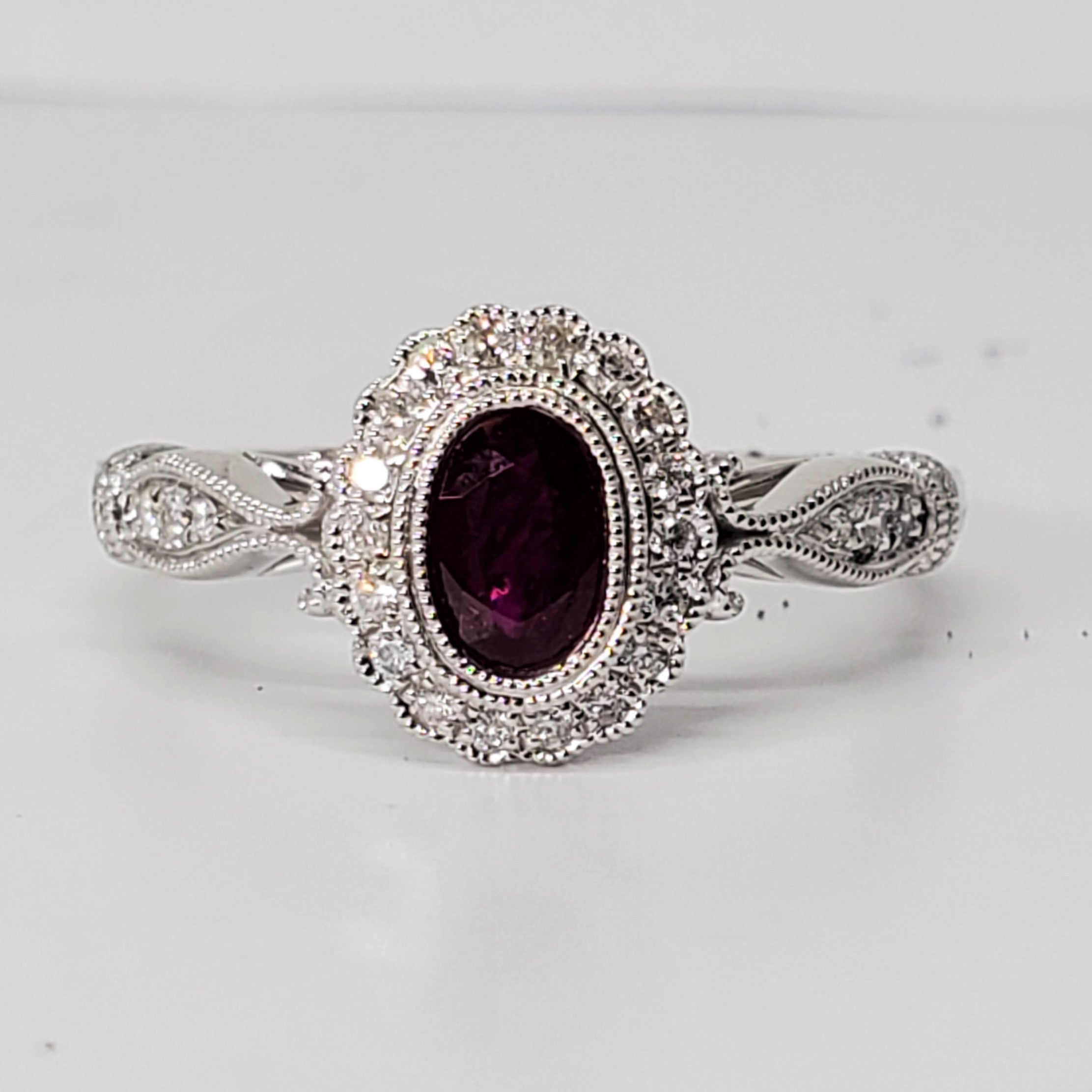 14K White Gold Diamond & Ruby Oval Ring DCR- 24677