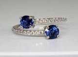 14 Karat White Gold Two Sapphire & Diamond Open Bi-pass Ring DCR-24700