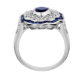 14K White Gold Oval Blue Sapphire & Diamond Filigree Ring  DCR- 24706