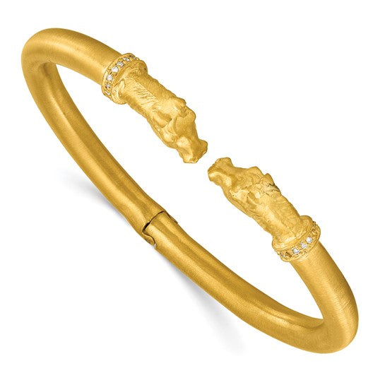 14k Solid Yellow Gold Diamond Horse Head Hinged Bracelet   DBR-23166