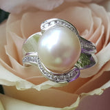 18k White Gold .40 CTW Diamond and White Pearl Ring   DCR-24615