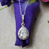 14k White Gold 1 CTW Pear Diamond Halo Pendant DPD-26703