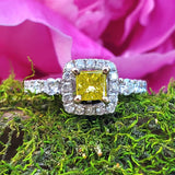 14k White Gold Princess Cut Yellow Diamond Ring DSR-23612