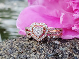 10k Rose Gold .50 CTW Heart Diamond Cluster Bridal Set DBS-22913