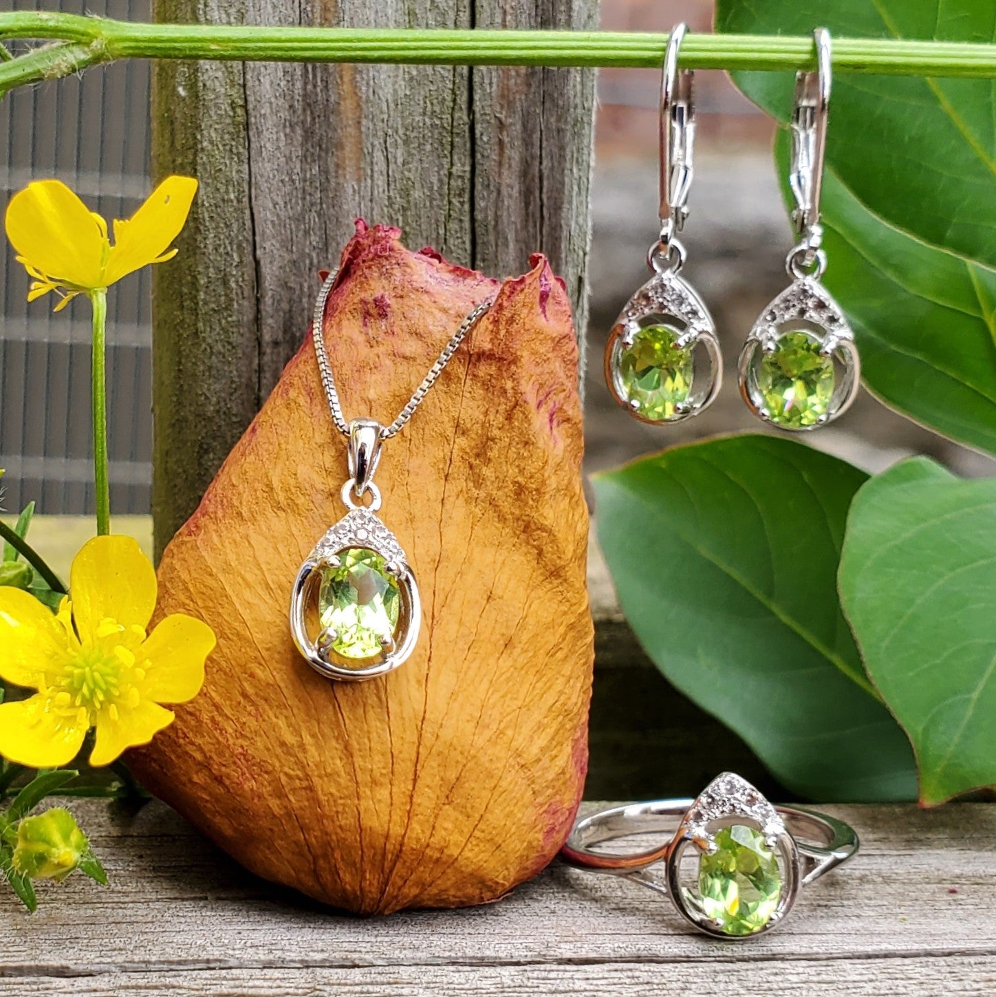 H Sterling Silver Peridot Ring, Pendant, or Earring - August