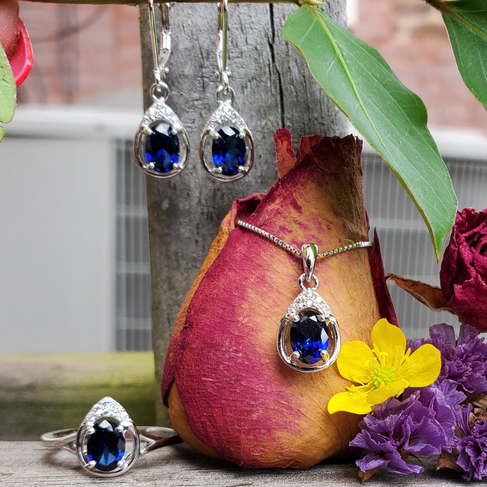 I Sterling Silver Created Sapphire Ring, Pendant, or Earring - September