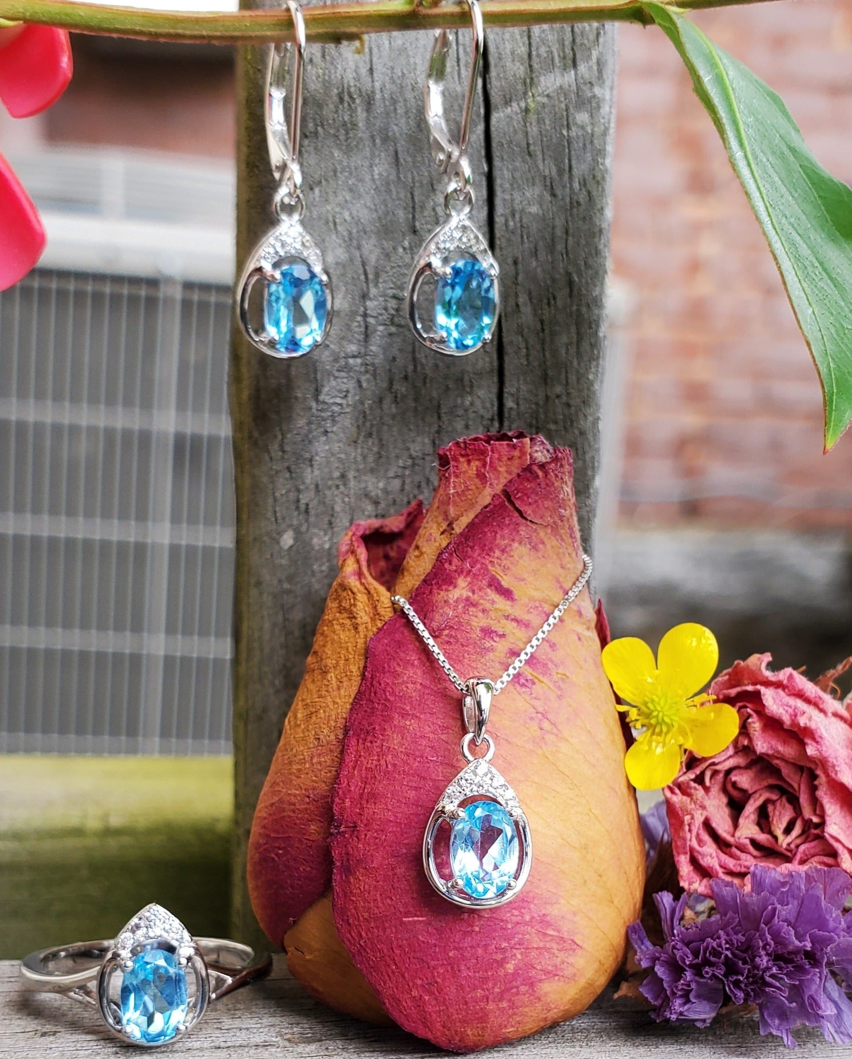 L Sterling Silver Blue Topaz Ring, Pendant, or Earring - December