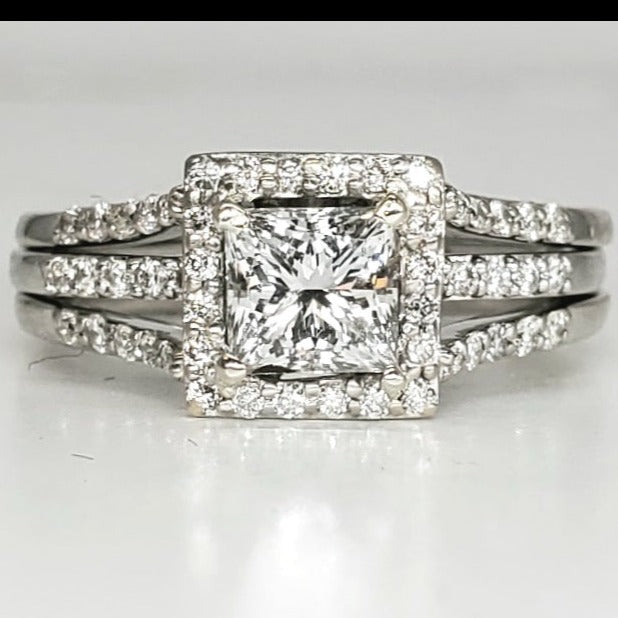 14k White Gold Princess Cut Natural & Lab Grown Diamond Ring & Band  -  DSR-23296