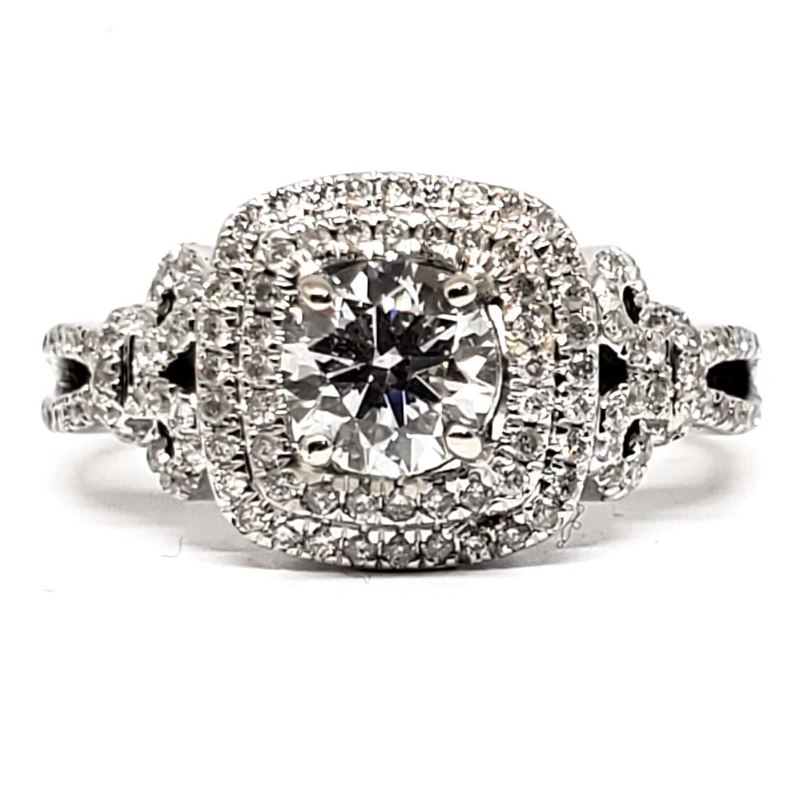 14K White Gold Double Halo Natural & Lab Grown Diamond Ring - DSR-23710