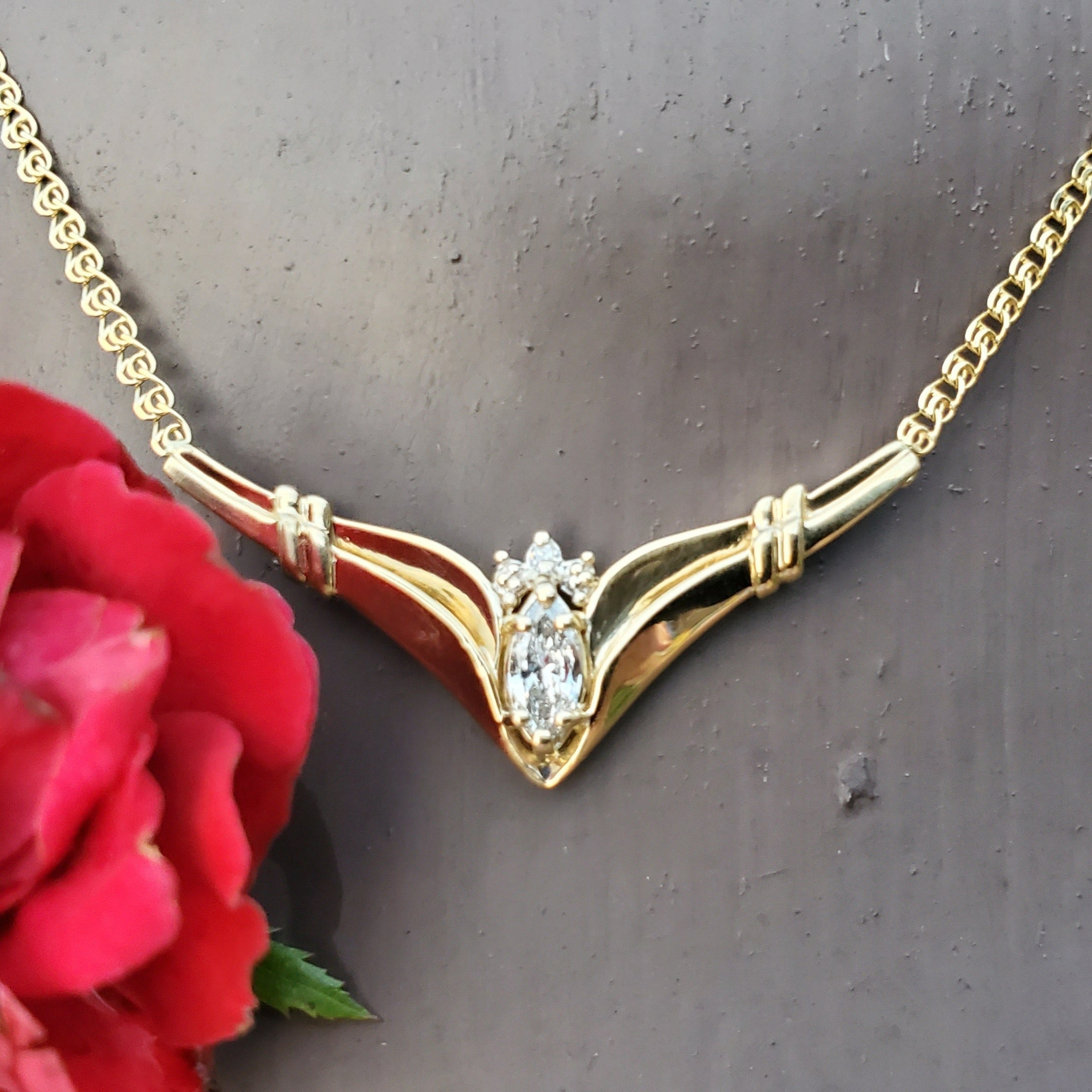 14 Karat Yellow Gold  Marquise Diamond Pendant DPD-26774