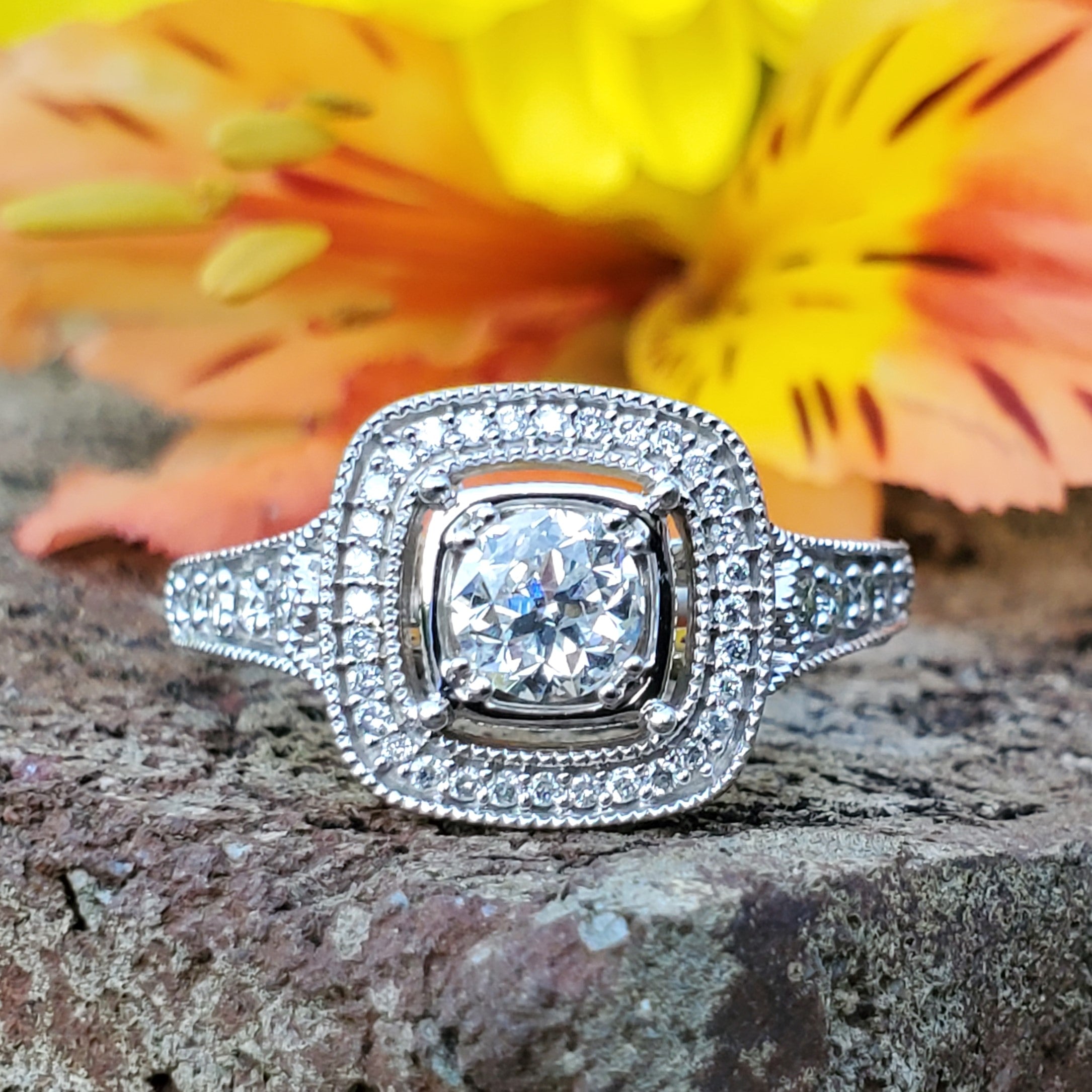 14k White Gold .75 CTW Halo Diamond Ring - DSR-23723