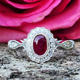 14K White Gold Diamond & Ruby Oval Ring DCR- 24677