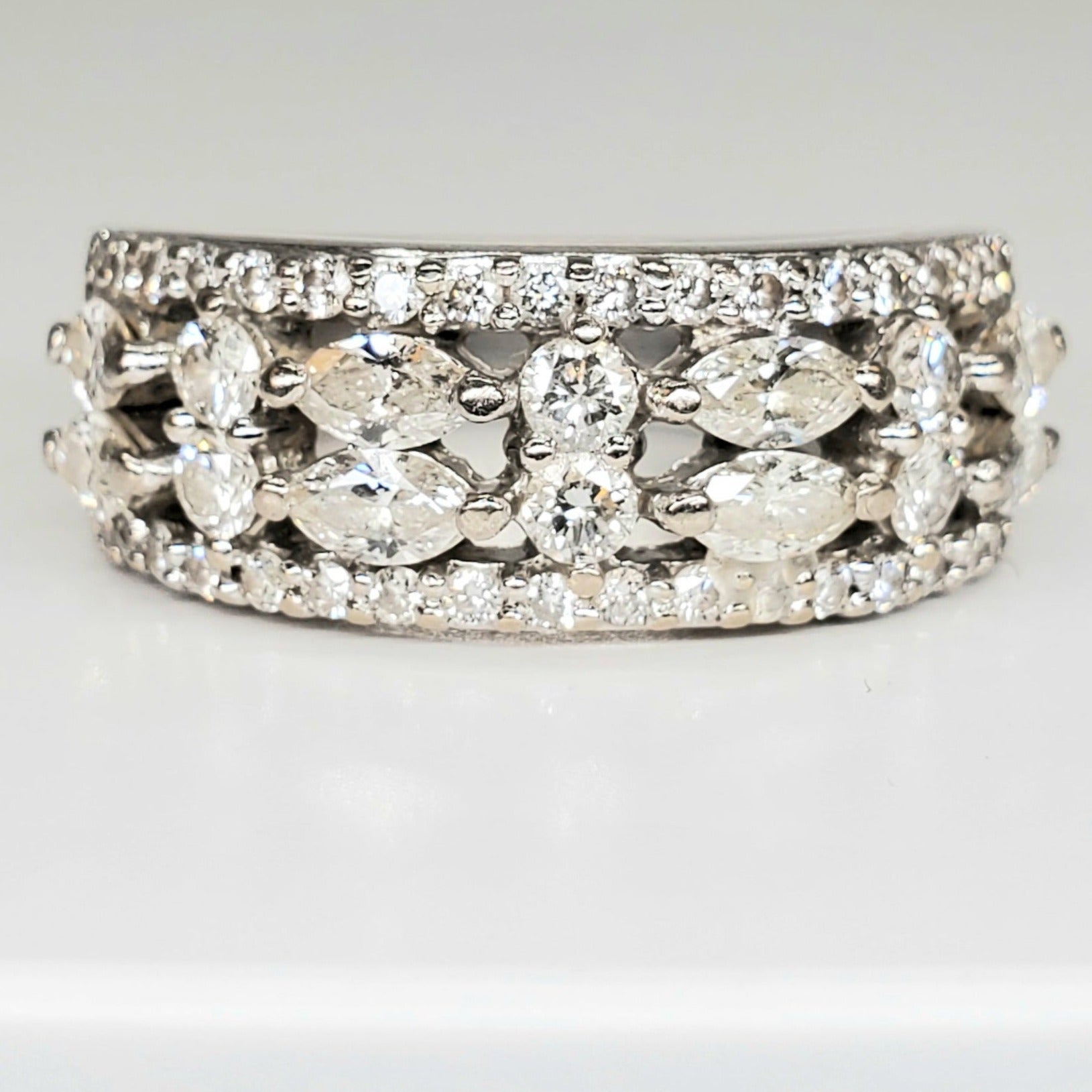 14k White Gold Marquise & Round Wide Diamond Band DEJ-24405