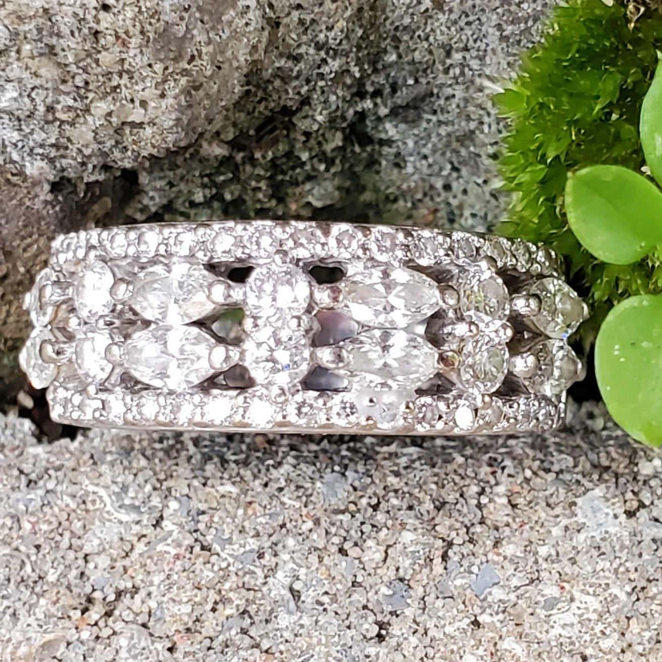 14k White Gold Marquise & Round Wide Diamond Band DEJ-24405