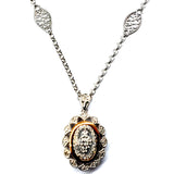 Sterling Silver with Rose Gold Oval Diamond Filigree Pendant SDM-11230