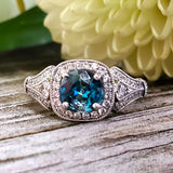 14 Karat White Gold Blue Zircon &  Diamond Ring DCR-24709