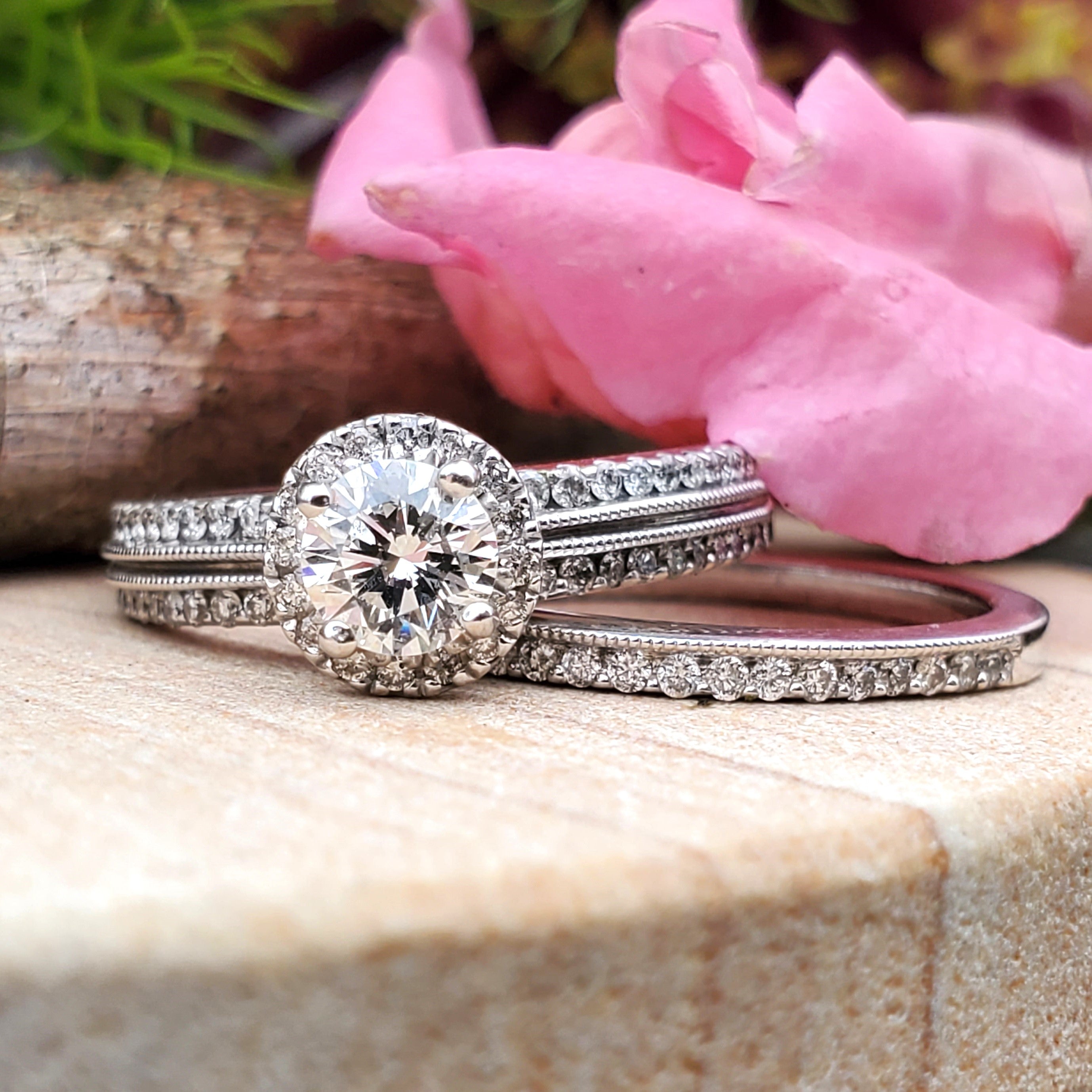 14k White Gold Round Brilliant Cut Diamond Ring & Band - DSR-23202