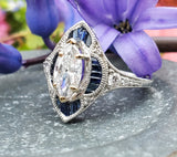 14K White Gold 1.19ctw Marquise Diamond & Sapphire Ring DSR-23656