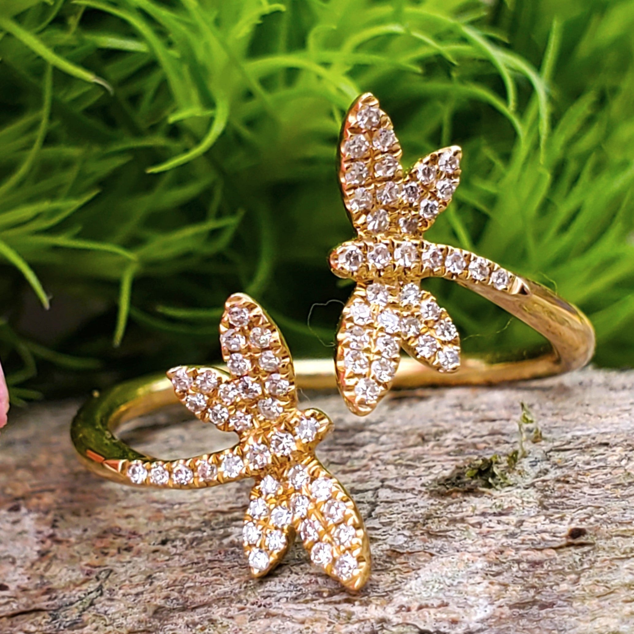 14k Yellow Gold Diamond Dragonfly Ring - DFR-25937