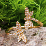 14k Yellow Gold Diamond Dragonfly Ring - DFR-25937