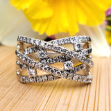 14k White Gold Diamond Criss Cross Ring- DEJ-24414