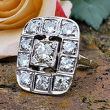 Platinum & 18K White Gold Rectangle 11 Diamond Ring DEJ-24389