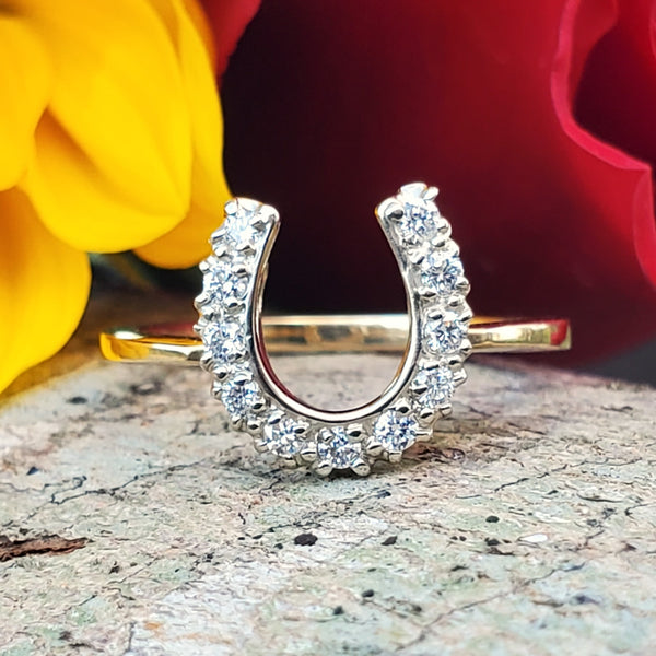 14k Yellow Gold Lab Grown Diamond Horse Shoe Ring DFR-26029
