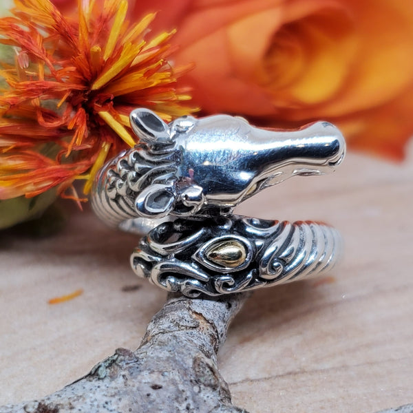 Sterling Silver/18K Yellow Gold Samuel B Horse Head Bypass Ring