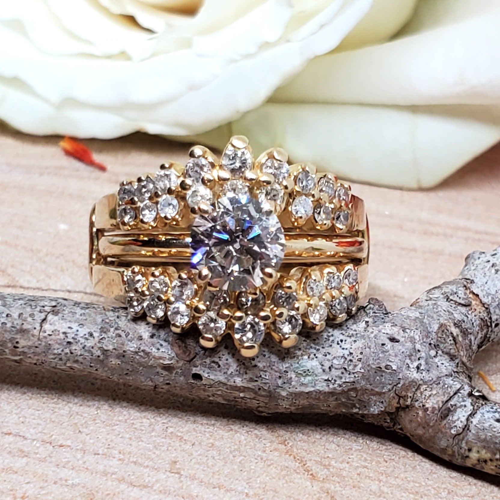 14K Yellow Gold 1.25 CTW Double Row  Diamond Ring Guard DEJ-24288