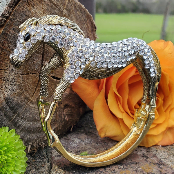 Gold Tone Rhinestone Horse Bangle Bracelet ZGF-04976 – Heritage