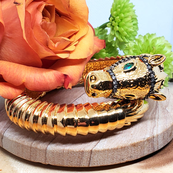 Gold Tone Rhinestone Horse Head Bangle Bracelet ZGF-04977