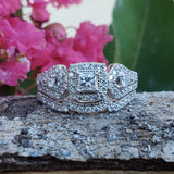 14K White Gold 1 CTW Square Diamond Halo Filigree Bridal Set DBS-22841