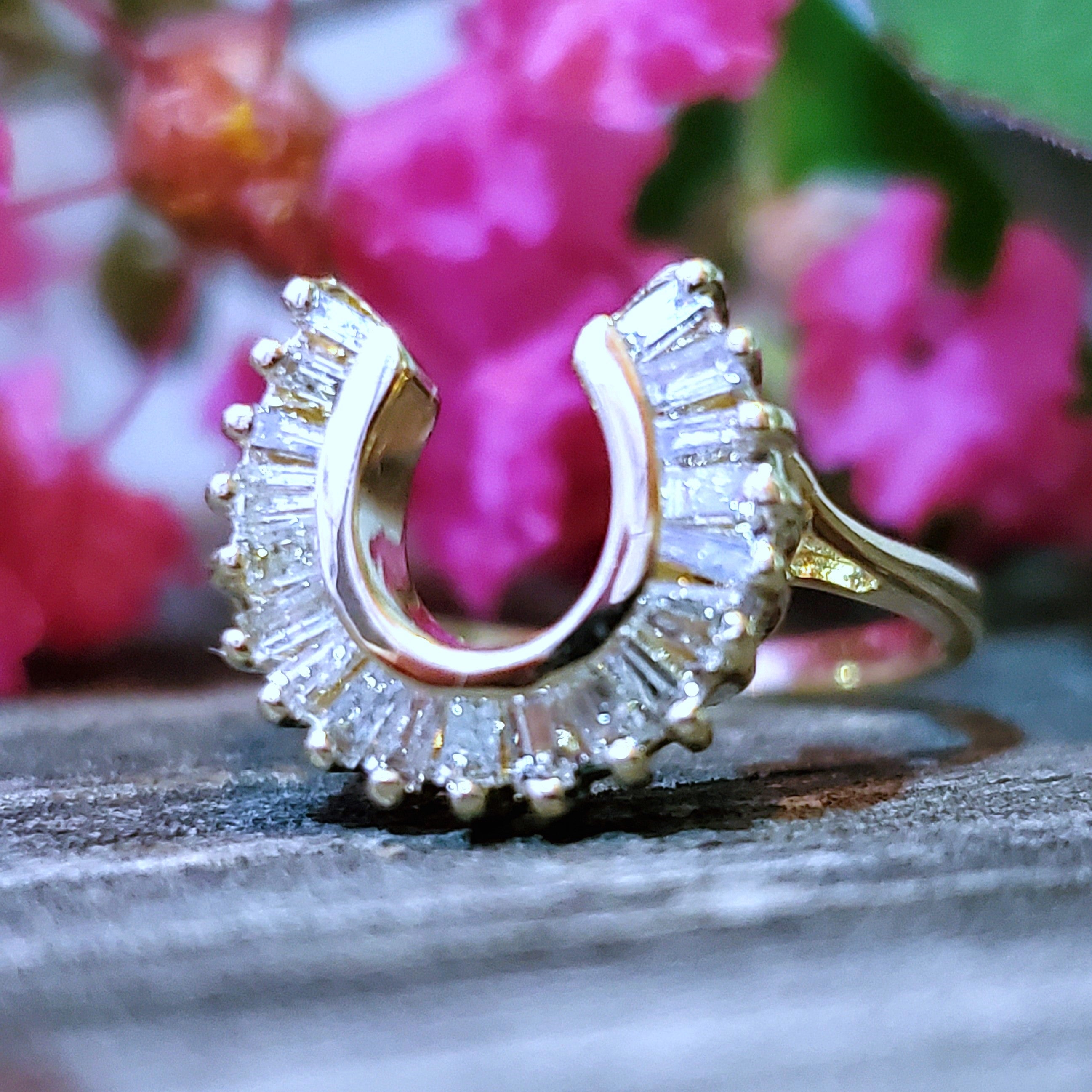 14k Yellow Gold Baguette Diamond Horse Shoe Ring DEJ-24486